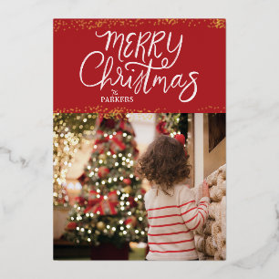 Sparkle Hand Lettered Merry Christmas Photo Card Folie Feestdagenkaart