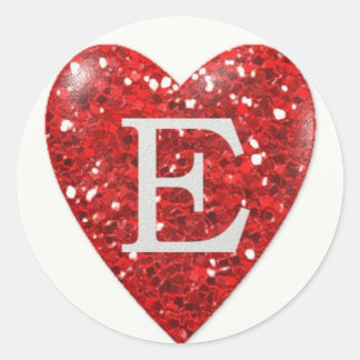 Sparkle Heart Letter E in ROOD Ronde Sticker
