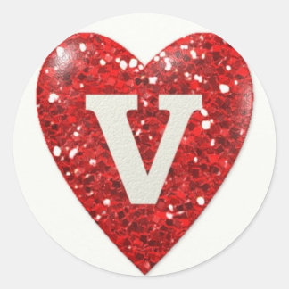 Sparkle Heart met letter V Ronde Sticker