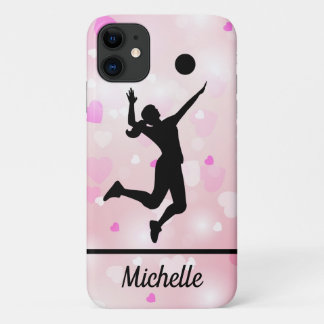 Sparkle Hearts Pink Patroon volleybalspeler iPhone 11 Hoesje
