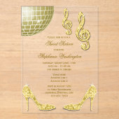 Sparkle Heels en Gouden Disco Ball Sweet 16 Acryl Uitnodigingen (Voorkant)