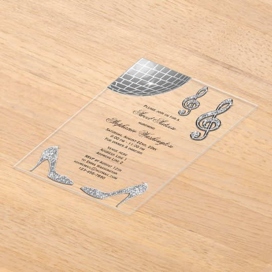 Sparkle Heels en Silver Disco Ball Sweet 16 Acryl Uitnodigingen (Laagn)