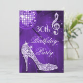 Sparkle Heels Paarse Disco Ball 30e Verjaardag Kaart (Staand voorkant)