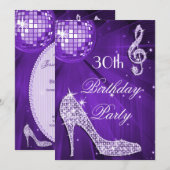 Sparkle Heels Paarse Disco Ball 30e Verjaardag Kaart (Voorkant / Achterkant)