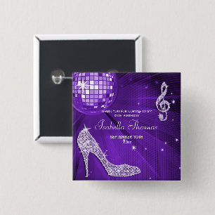 Sparkle Heels Paarse Disco Ball Birthday Dank je Vierkante Button 5,1 Cm