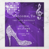 Sparkle Heels Paarse Disco Ball Verjaardag Wijn Etiket (Enkel label)