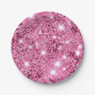 Sparkle Hete Roze Sterren Glitter Papieren Bordje