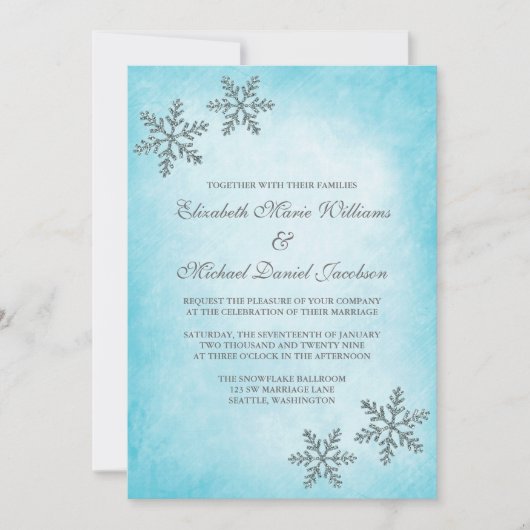 Sparkle hiver Snowflakes Invitations de mariage Tu (Devant)