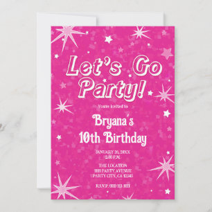 Sparkle Hot Pink Stars Let's Go Party Verjaardag Kaart
