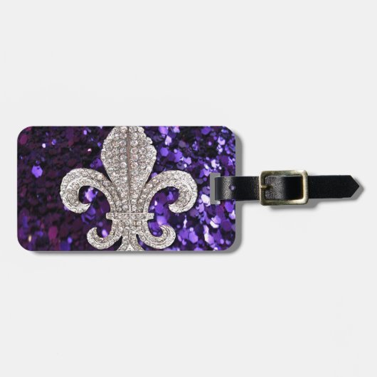 Sparkle jewel Fleur De Lis Sequins Paars Bagagelabel (Voorkant horizontaal)