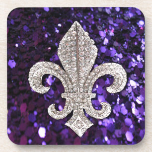Sparkle jewel Fleur De Lis Sequins Paars Bier Onderzetter