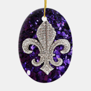 Sparkle jewel Fleur De Lis Sequins Paars Keramisch Ornament