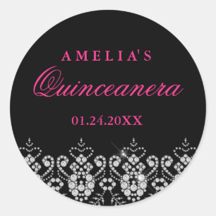 Sparkle Jewel Zwarte Hot Pink Quinceanera Sticker