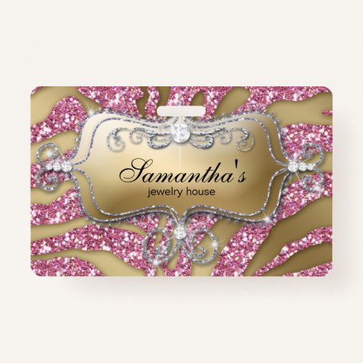 Sparkle Jewelry Zebra Gold Pink Badge (Voorkant)
