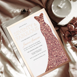 Sparkle Jurk 70ste Verjaardag Roze Goud Folie Uitnodiging