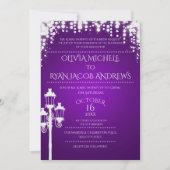 Sparkle Lamp Post Gala Paarse bruiloft Kaart (Voorkant)