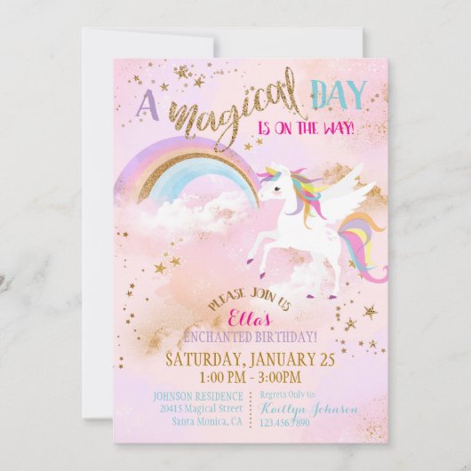 Sparkle Magical Unicorn Pegasus Birthday Kaart (Voorkant)