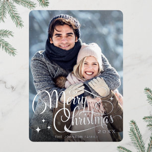 Sparkle Merry-kerstfoto's die zilver groeten Folie Feestdagenkaart