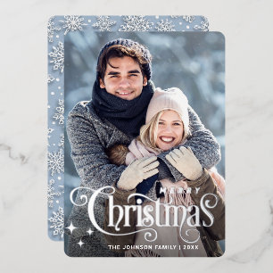 Sparkle Merry-kerstfoto's die zilver groeten Folie Feestdagenkaart