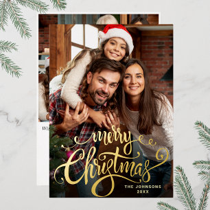 Sparkle Merry Kerstmis 2 PHOTO Greeting Gold Folie Feestdagenkaart