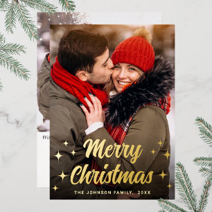 Sparkle Merry Kerstmis 2 PHOTO Greeting Gold Folie Feestdagenkaart