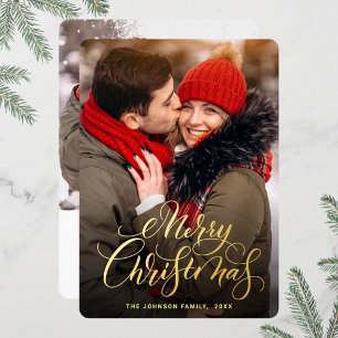 Sparkle Merry Kerstmis 2 PHOTO Greeting Gold Folie Feestdagenkaart