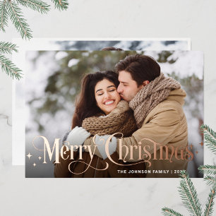 Sparkle Merry Kerstmis 2 PHOTO Greeting Roos Gold Folie Feestdagenkaart
