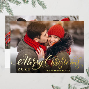 Sparkle Merry Kerstmis 3 PHOTO Greeting Gold Folie Feestdagenkaart