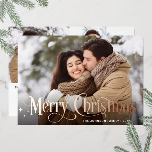 Sparkle Merry Kerstmis 3 PHOTO Greeting Roos Gold Folie Feestdagenkaart