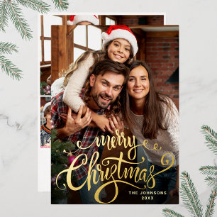 Sparkle Merry Kerstmis 4 PHOTO Greeting Gold Folie Feestdagenkaart