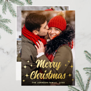 Sparkle Merry Kerstmis 4 PHOTO Greeting Gold Folie Feestdagenkaart