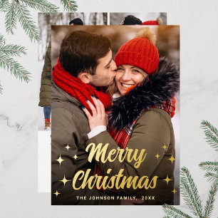 Sparkle Merry Kerstmis 4 PHOTO Greeting Gold Folie Feestdagenkaart