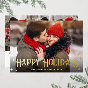 Sparkle Merry Kerstmis 4 PHOTO Greeting Gold Folie Feestdagenkaart