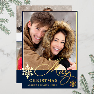Sparkle Merry Kerstmis 4 PHOTO Greeting Gold Folie Feestdagenkaart