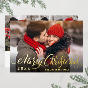 Sparkle Merry Kerstmis 4 PHOTO Greeting Gold Folie Feestdagenkaart