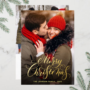 Sparkle Merry Kerstmis 4 PHOTO Greeting Gold Folie Feestdagenkaart