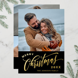 Sparkle Merry Kerstmis 4 PHOTO Greeting Gold Folie Feestdagenkaart