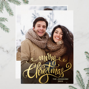 Sparkle Merry Kerstmis 4 PHOTO Greeting Gold Folie Feestdagenkaart