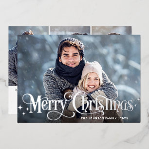 Sparkle Merry Kerstmis 4 PHOTO Greeting Silver Folie Feestdagenkaart