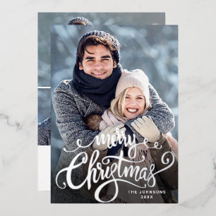 Sparkle Merry Kerstmis 4 PHOTO Greeting Silver Folie Feestdagenkaart
