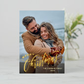 Sparkle Merry Kerstmis 5 PHOTO Greeting Gold Folie Feestdagenkaart (Staand Voorkant)