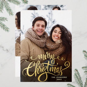 Sparkle Merry Kerstmis 5 PHOTO Greeting Gold Folie Feestdagenkaart