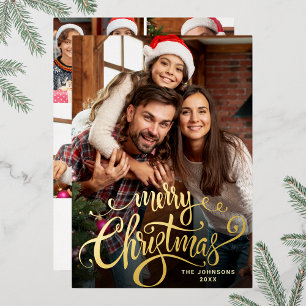Sparkle Merry Kerstmis 5 PHOTO Greeting Gold Folie Feestdagenkaart
