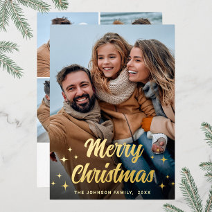 Sparkle Merry Kerstmis 5 PHOTO Greeting Gold Folie Feestdagenkaart