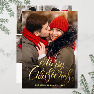Sparkle Merry Kerstmis 5 PHOTO Greeting Gold Folie Feestdagenkaart