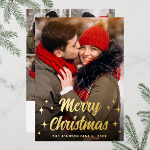 Sparkle Merry Kerstmis 5 PHOTO Greeting Gold Folie Feestdagenkaart