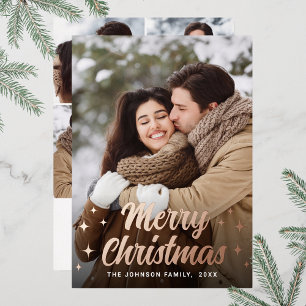 Sparkle Merry Kerstmis 5 PHOTO Greeting Roos Gold Folie Feestdagenkaart