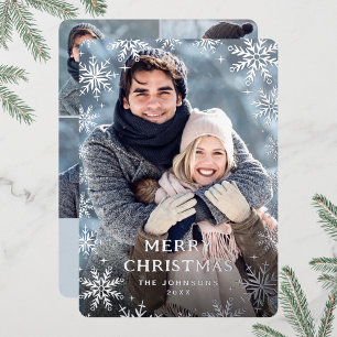 Sparkle Merry Kerstmis 5 PHOTO Greeting Silver Folie Feestdagenkaart
