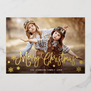 Sparkle Merry Kerstmis FOTO Greeting Gold Foil H Folie Feestdagenkaart