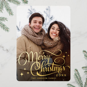 Sparkle Merry Kerstmis PHOTO Greeting Gold Folie Feestdagenkaart